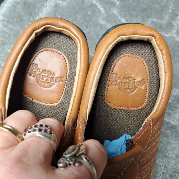 DR MARTENS Brown Leather Slip On Mules 8B02 LEATHER SQUARE TOE SHOES WOMENS SZ 6 - Picture 5 of 9